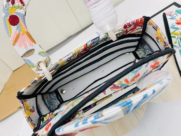 Christian Dior Lady D-Lite Medium Bag 24cm Toile de Jouy Fantastica Embroidery, White Multicolor