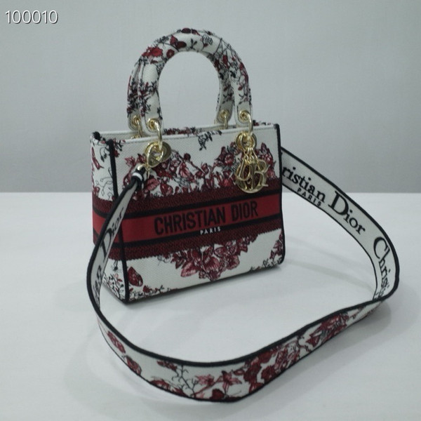 Christian Dior Lady D-Lite Medium Bag 24cm Le Cœur des Papillons Pietro Ruffo, White and Red