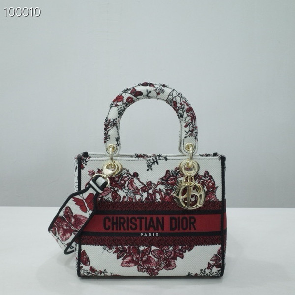 Christian Dior Lady D-Lite Medium Bag 24cm Le Cœur des Papillons Pietro Ruffo, White and Red