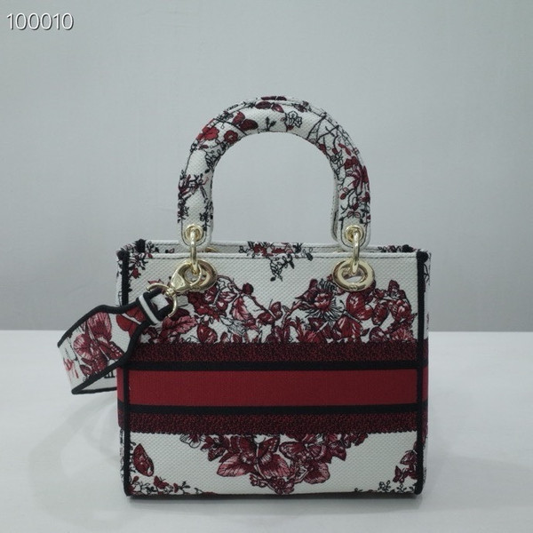 Christian Dior Lady D-Lite Medium Bag 24cm Le Cœur des Papillons Pietro Ruffo, White and Red