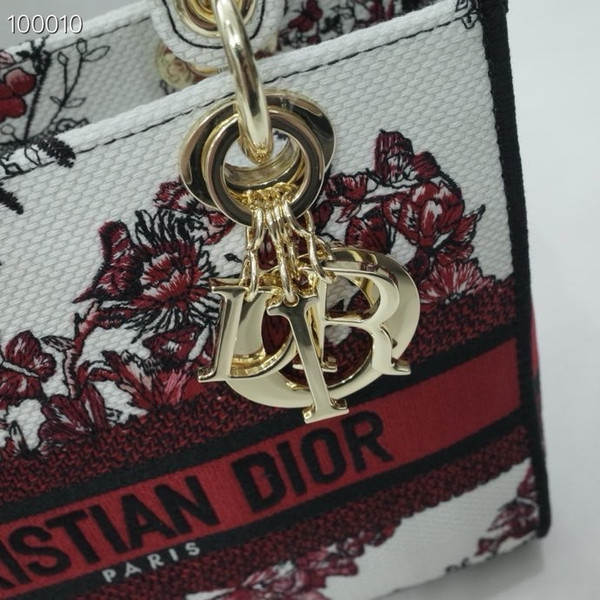 Christian Dior Lady D-Lite Medium Bag 24cm Le Cœur des Papillons Pietro Ruffo, White and Red