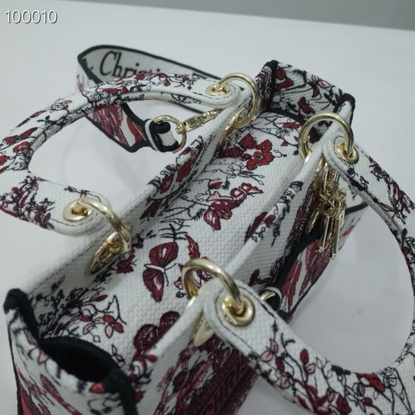 Christian Dior Lady D-Lite Medium Bag 24cm Le Cœur des Papillons Pietro Ruffo, White and Red