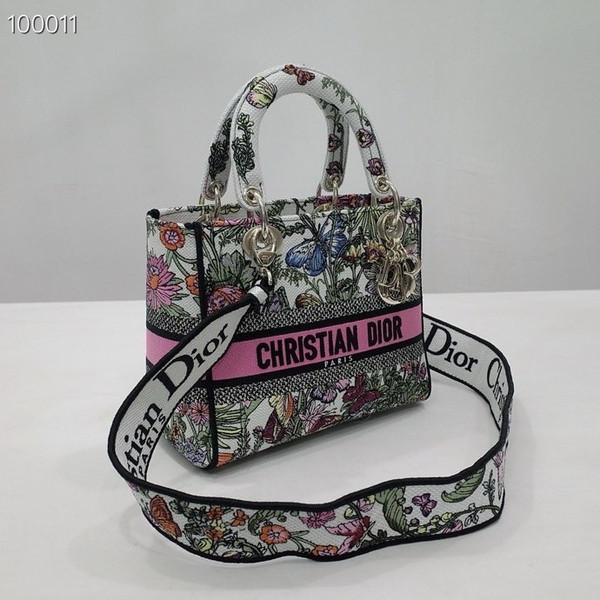 Christian Dior Lady D-Lite Medium Bag 24cm Mexico Millefiori Embroidery, White Multicolor