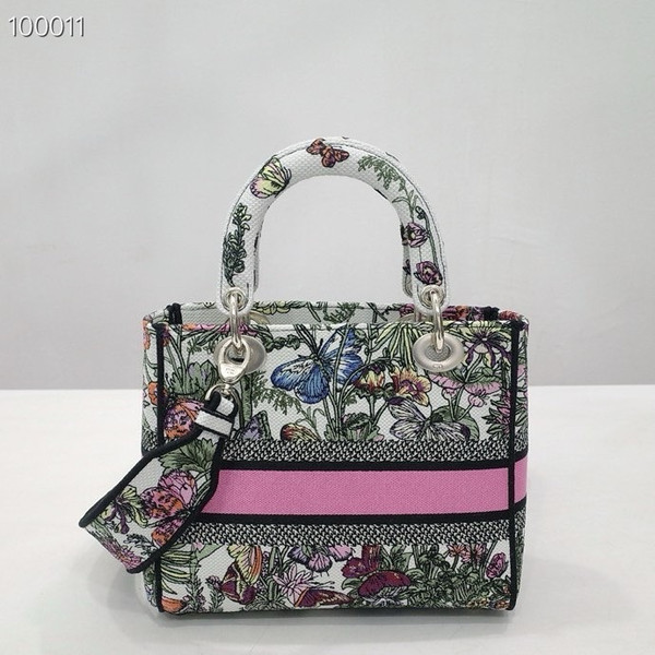 Christian Dior Lady D-Lite Medium Bag 24cm Mexico Millefiori Embroidery, White Multicolor