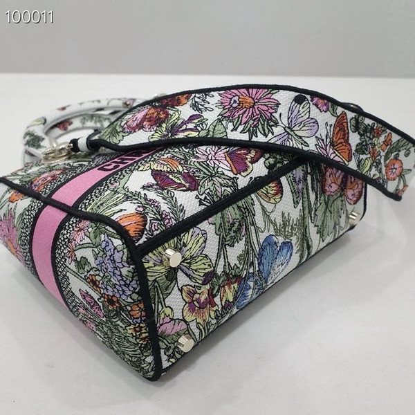 Christian Dior Lady D-Lite Medium Bag 24cm Mexico Millefiori Embroidery, White Multicolor
