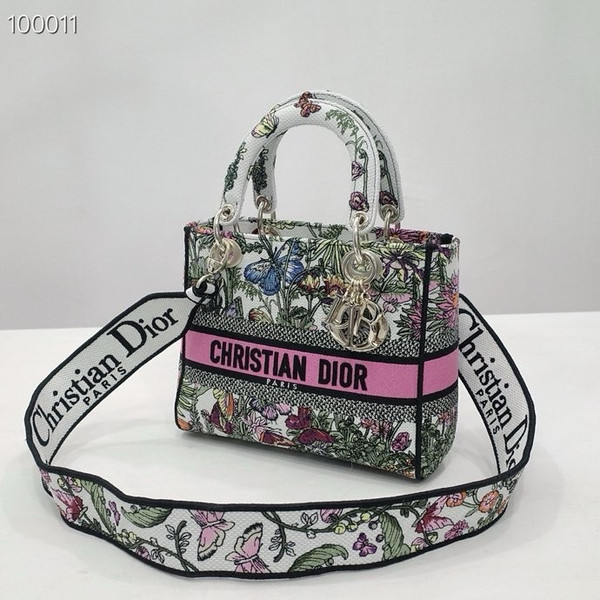Christian Dior Lady D-Lite Medium Bag 24cm Mexico Millefiori Embroidery, White Multicolor