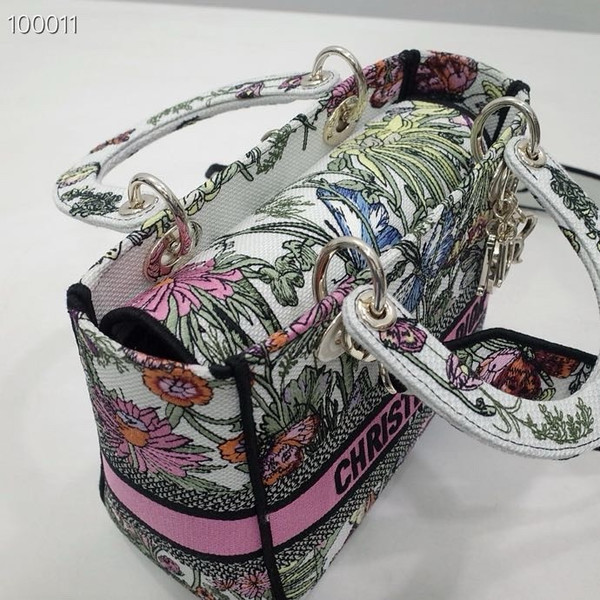Christian Dior Lady D-Lite Medium Bag 24cm Mexico Millefiori Embroidery, White Multicolor