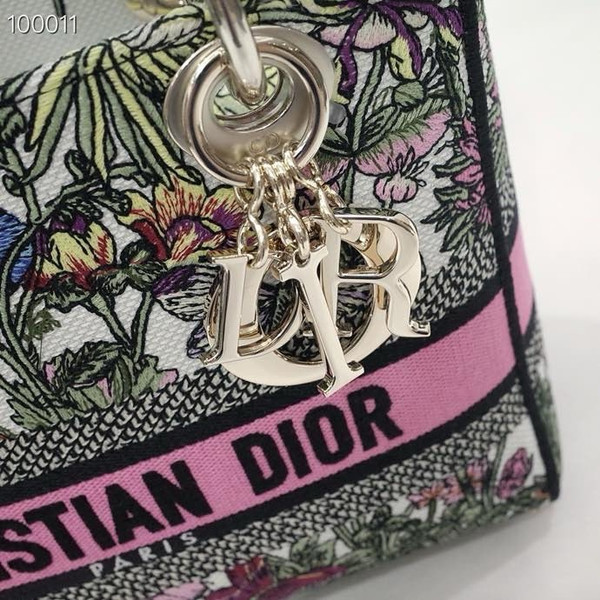 Christian Dior Lady D-Lite Medium Bag 24cm Mexico Millefiori Embroidery, White Multicolor