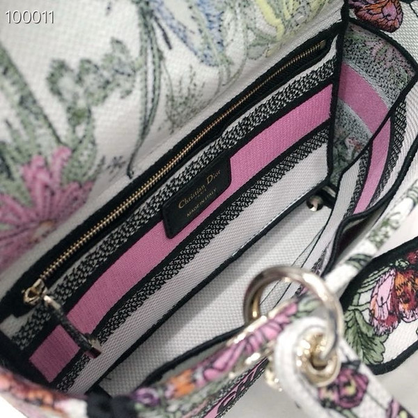 Christian Dior Lady D-Lite Medium Bag 24cm Mexico Millefiori Embroidery, White Multicolor