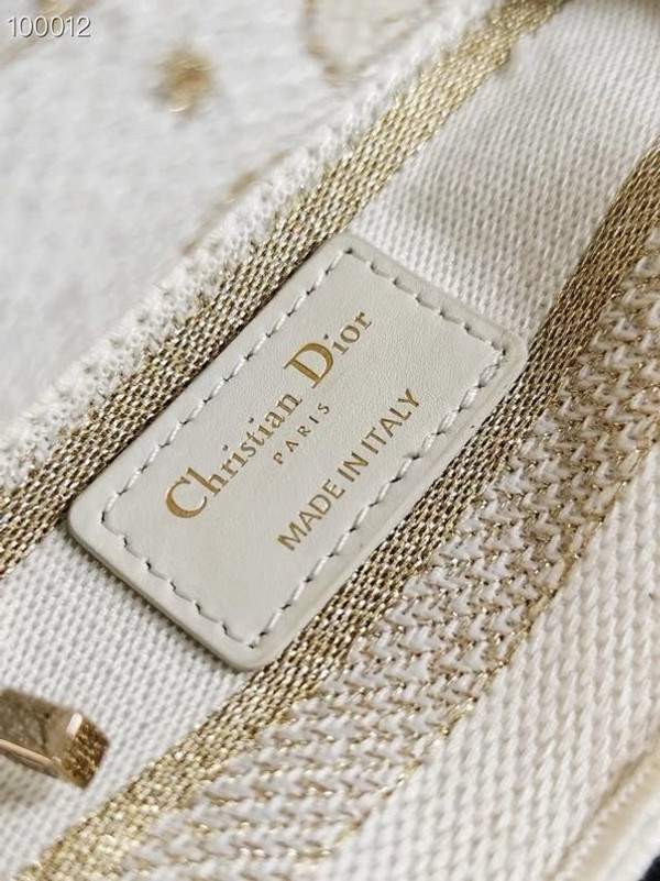 Christian Dior Lady D-Lite Mini Bag 18cm Butterfly Around The World Motif Pietro Ruffo Embroidery, White and Gold-Tone