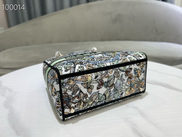 Christian Dior Lady D-Lite Medium Bag 24cm Butterfly Around The World Pietro Ruffo Embroidery, White and Green