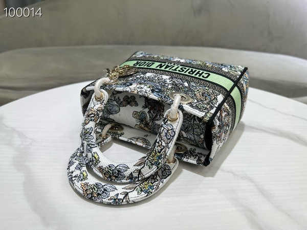 Christian Dior Lady D-Lite Medium Bag 24cm Butterfly Around The World Pietro Ruffo Embroidery, White and Green