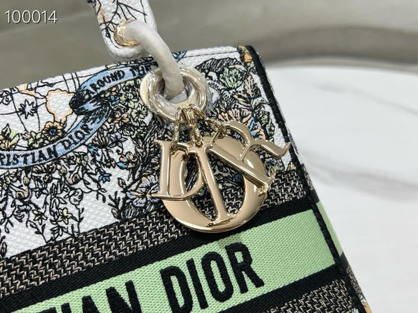 Christian Dior Lady D-Lite Medium Bag 24cm Butterfly Around The World Pietro Ruffo Embroidery, White and Green