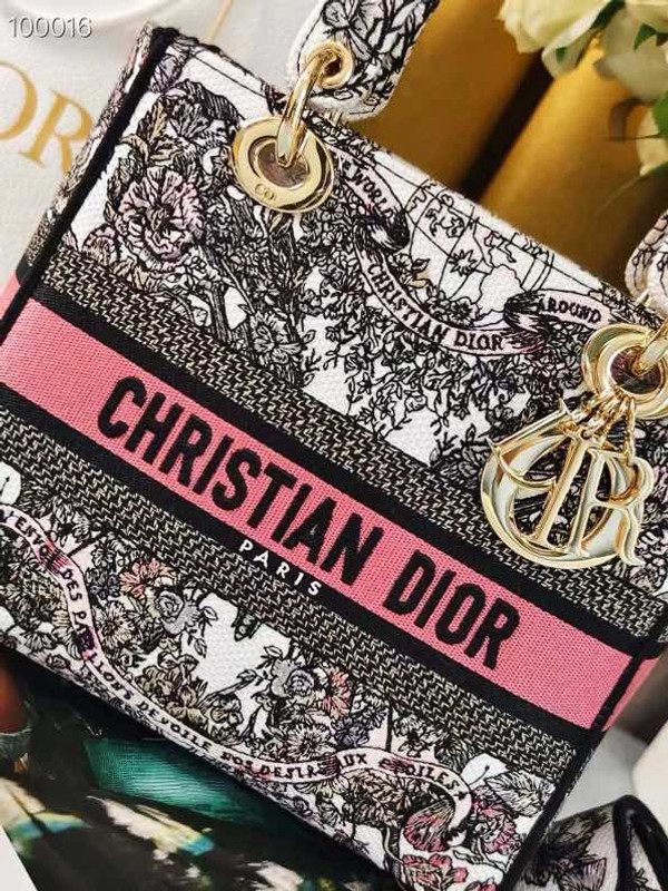 Christian Dior Lady D-Lite Medium Bag 24cm Butterfly Around The World Pietro Ruffo Embroidery, White and Pastel Pink