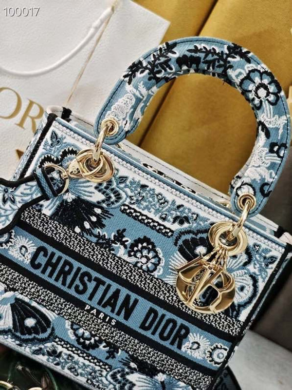 Christian Dior Lady D-Lite Medium Bag 24cm Butterfly Bandana Embroidery, Denim Blue Multicolor