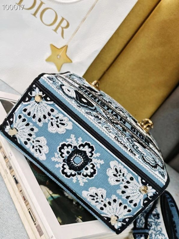 Christian Dior Lady D-Lite Medium Bag 24cm Butterfly Bandana Embroidery, Denim Blue Multicolor