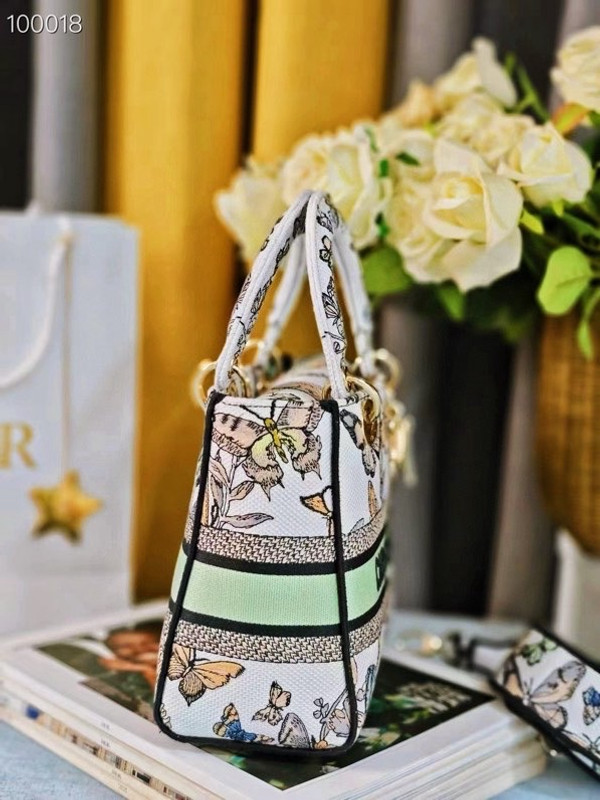 Christian Dior Lady D-Lite Medium Bag 24cm Toile de Jouy Mexico Embroidery, White Multicolor