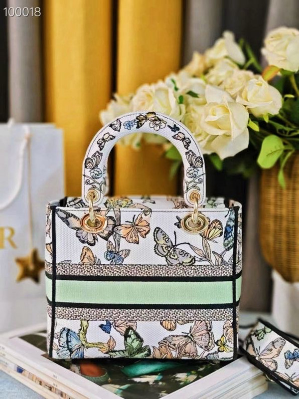 Christian Dior Lady D-Lite Medium Bag 24cm Toile de Jouy Mexico Embroidery, White Multicolor