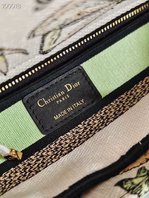Christian Dior Lady D-Lite Medium Bag 24cm Toile de Jouy Mexico Embroidery, White Multicolor