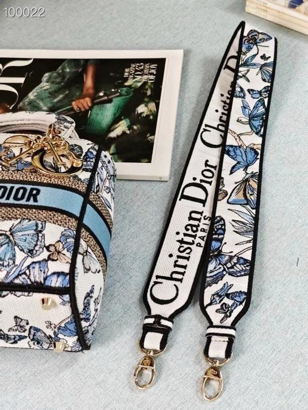 Christian Dior Lady D-Lite Medium Bag 24cm Toile de Jouy Mexico Pietro Ruffo Embroidery, White and Pastel Midnight Blue