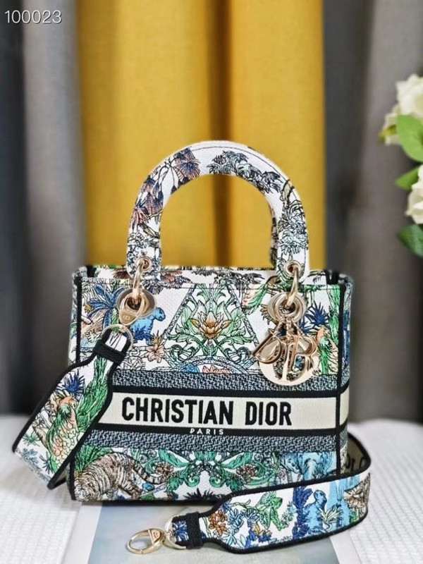 Christian Dior Lady D-Lite Medium Bag 24cm Etoile de Voyage Embroidery, White Multicolor