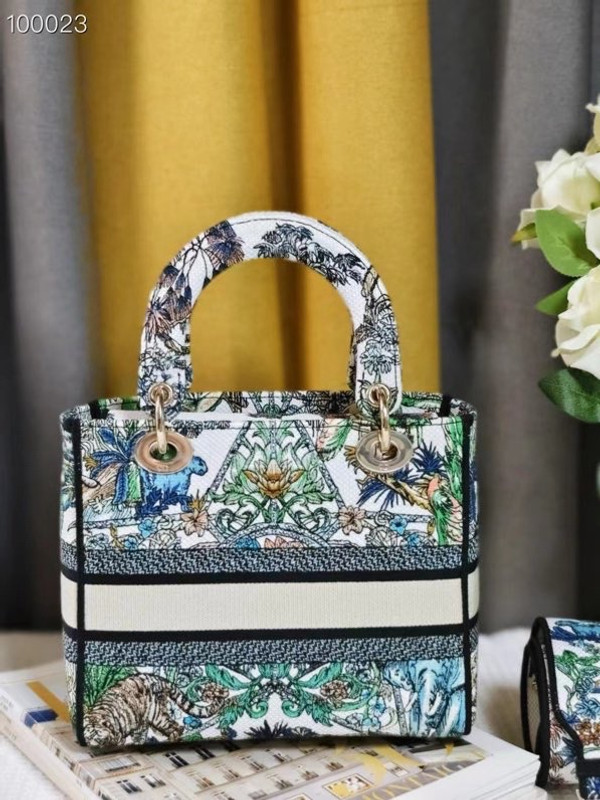 Christian Dior Lady D-Lite Medium Bag 24cm Etoile de Voyage Embroidery, White Multicolor