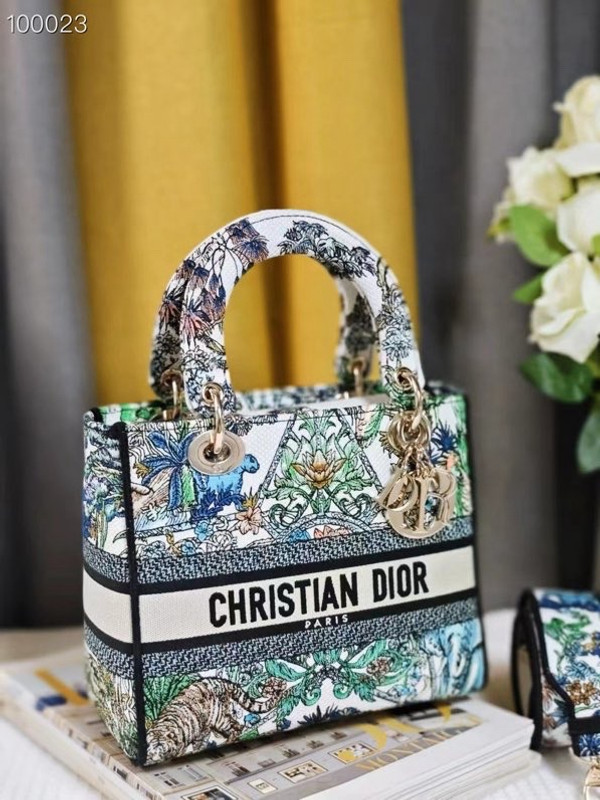 Christian Dior Lady D-Lite Medium Bag 24cm Etoile de Voyage Embroidery, White Multicolor