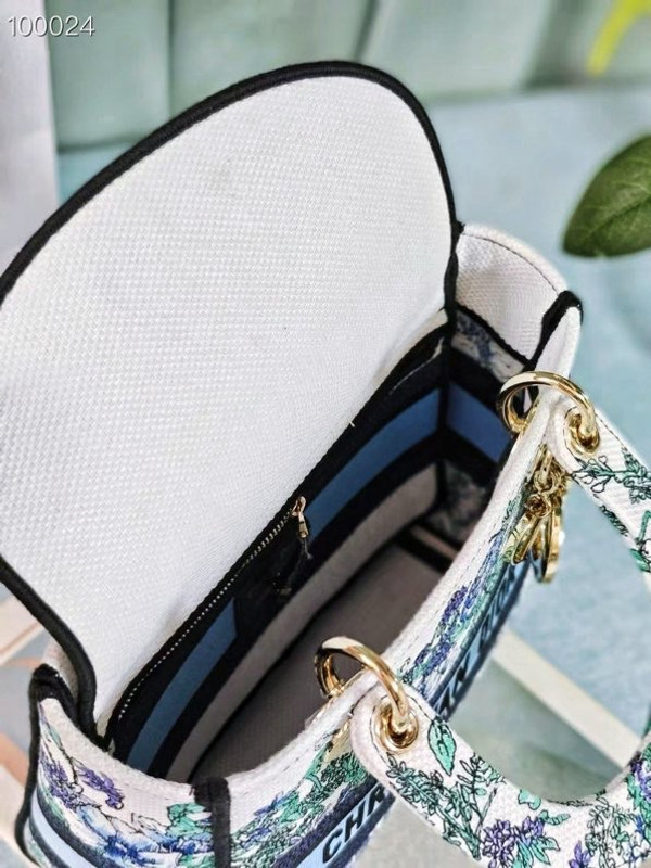 Christian Dior Lady D-Lite Medium Bag 24cm Flowers Constellation Embroidery, White Multicolor
