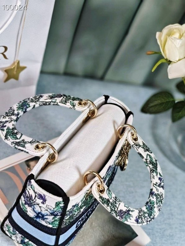 Christian Dior Lady D-Lite Medium Bag 24cm Flowers Constellation Embroidery, White Multicolor