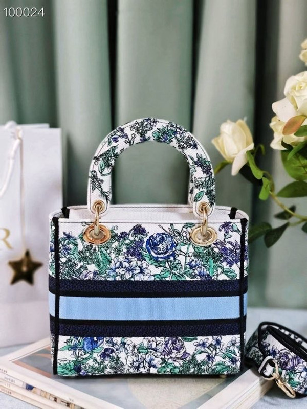 Christian Dior Lady D-Lite Medium Bag 24cm Flowers Constellation Embroidery, White Multicolor