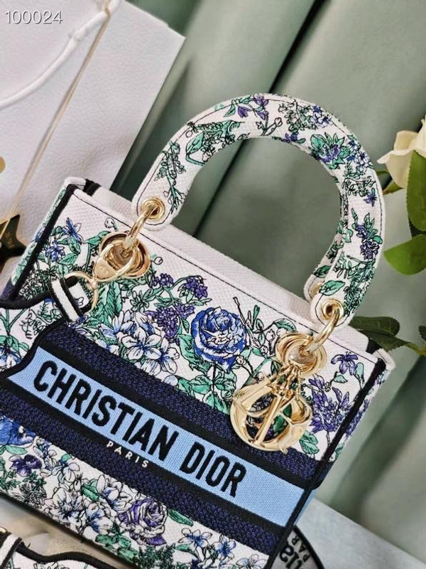 Christian Dior Lady D-Lite Medium Bag 24cm Flowers Constellation Embroidery, White Multicolor