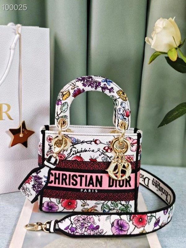 Christian Dior Lady D-Lite Mini Bag 18cm Florilegio Embroidery, White Multicolor