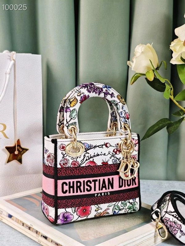 Christian Dior Lady D-Lite Mini Bag 18cm Florilegio Embroidery, White Multicolor