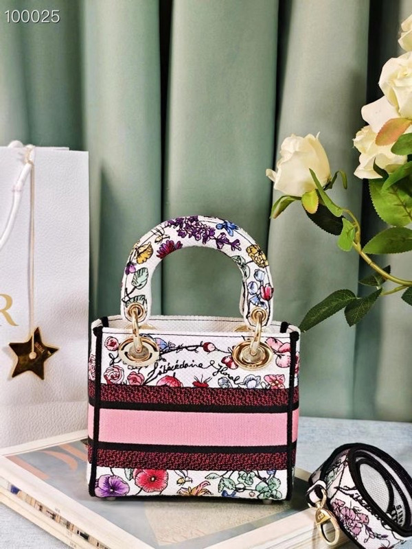 Christian Dior Lady D-Lite Mini Bag 18cm Florilegio Embroidery, White Multicolor