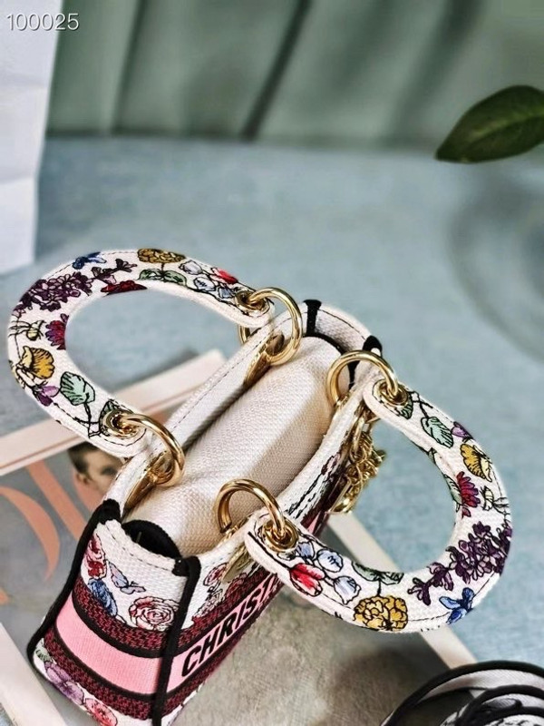Christian Dior Lady D-Lite Mini Bag 18cm Florilegio Embroidery, White Multicolor