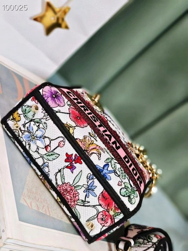 Christian Dior Lady D-Lite Mini Bag 18cm Florilegio Embroidery, White Multicolor