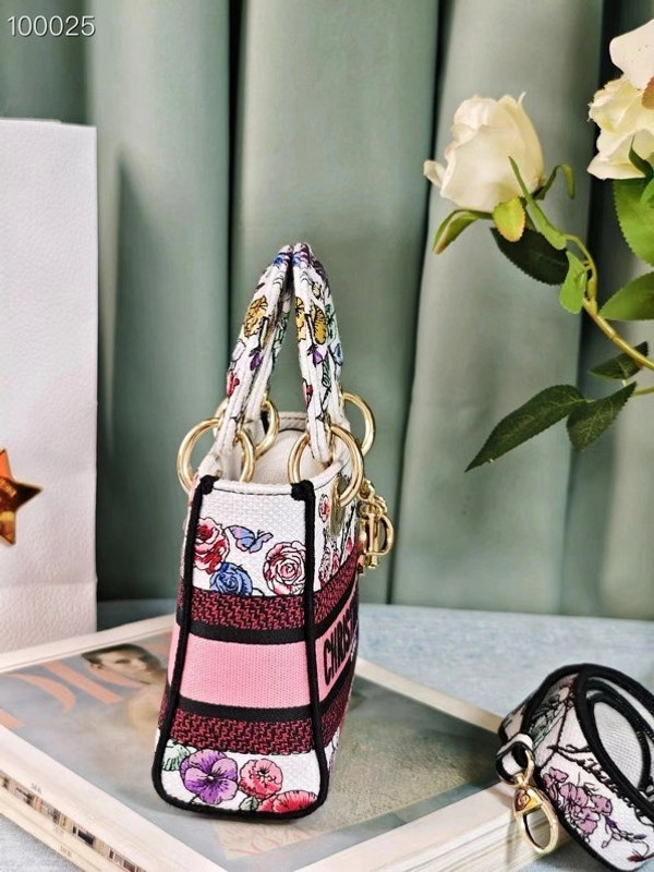 Christian Dior Lady D-Lite Mini Bag 18cm Florilegio Embroidery, White Multicolor