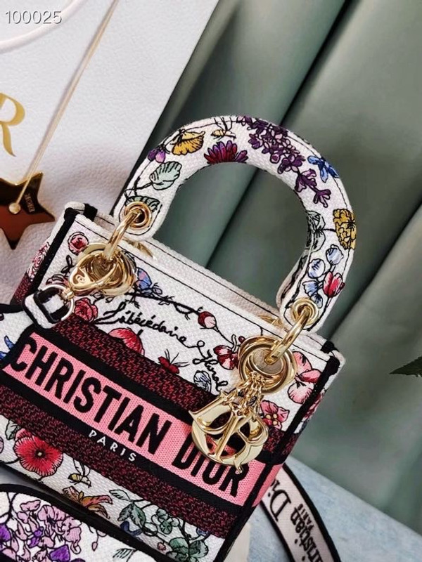 Christian Dior Lady D-Lite Mini Bag 18cm Florilegio Embroidery, White Multicolor