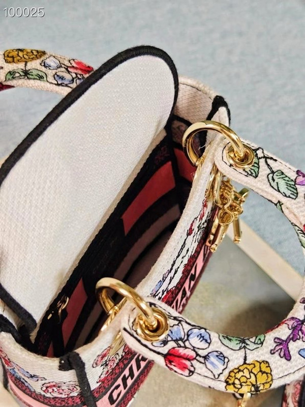 Christian Dior Lady D-Lite Mini Bag 18cm Florilegio Embroidery, White Multicolor