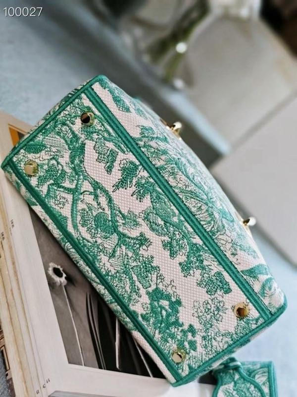 Christian Dior Lady D-Lite Medium Bag 24cm Toile de Jouy Embroidery, Aquamarina