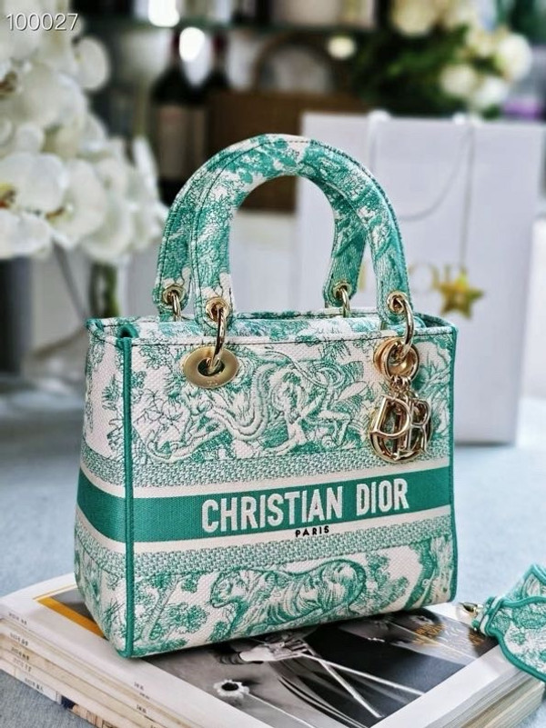 Christian Dior Lady D-Lite Medium Bag 24cm Toile de Jouy Embroidery, Aquamarina
