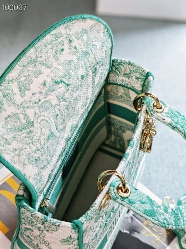 Christian Dior Lady D-Lite Medium Bag 24cm Toile de Jouy Embroidery, Aquamarina