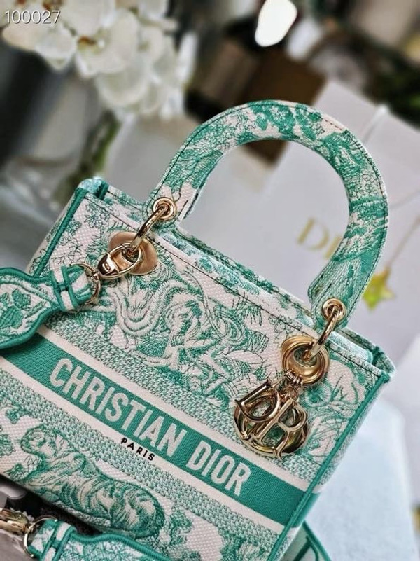 Christian Dior Lady D-Lite Medium Bag 24cm Toile de Jouy Embroidery, Aquamarina