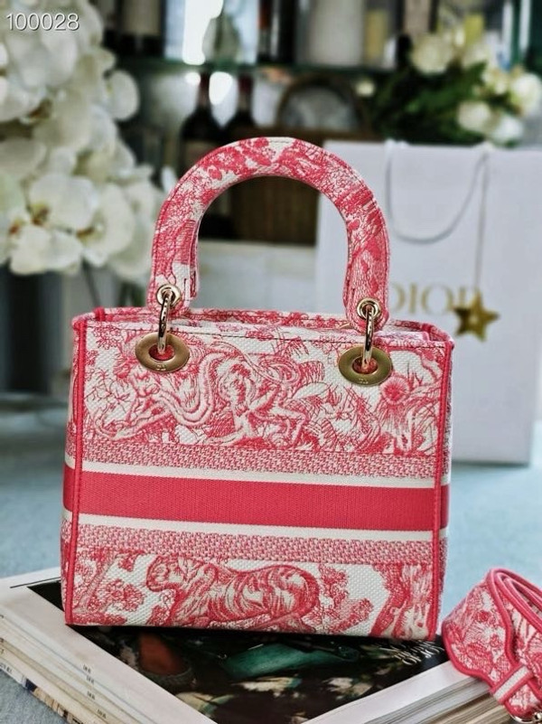 Christian Dior Lady D-Lite Medium Bag 24cm Toile de Jouy Embroidery, Candy Pink