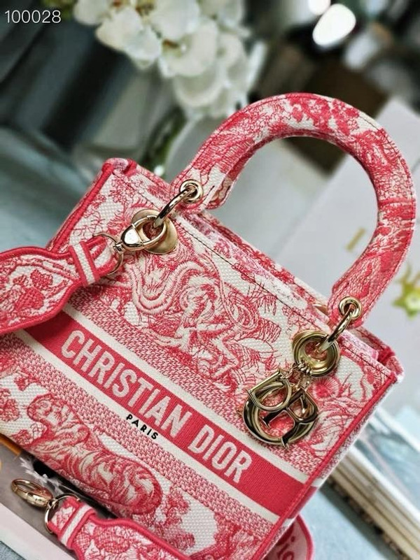 Christian Dior Lady D-Lite Medium Bag 24cm Toile de Jouy Embroidery, Candy Pink