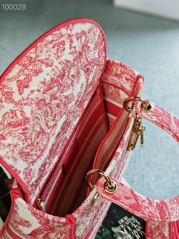 Christian Dior Lady D-Lite Medium Bag 24cm Toile de Jouy Embroidery, Candy Pink