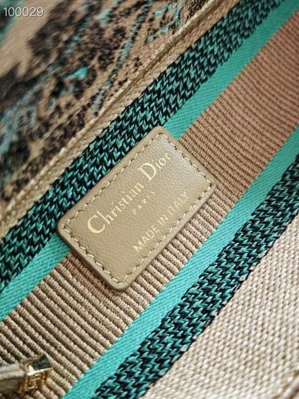 Christian Dior Lady D-Lite Medium Bag 24cm Toile de Jouy Sauvage Embroidery, Raffia with Aquamarina