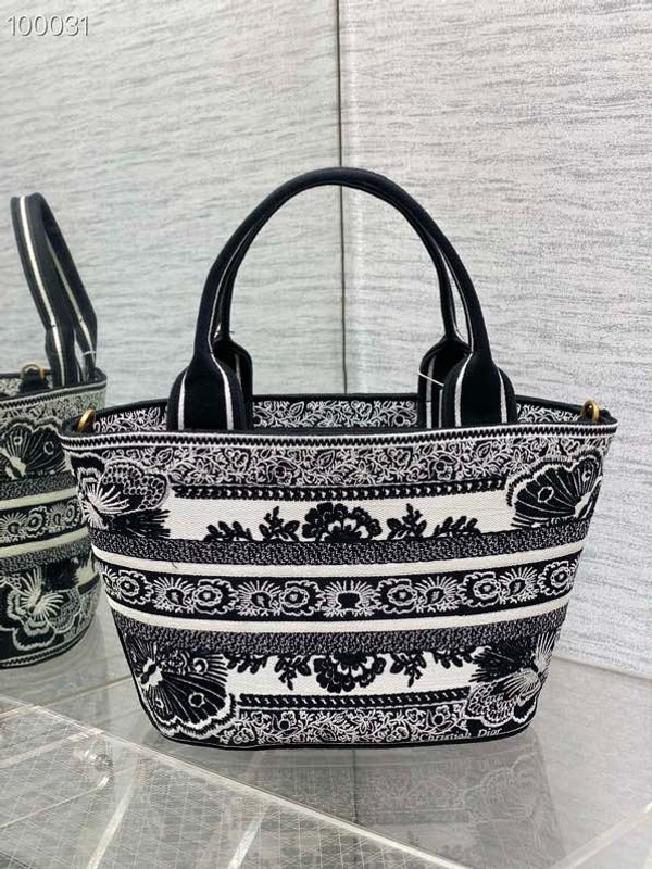 Christian Dior Hat Basket Bag 28cm Butterfly Bandana Embroidery, White and Black
