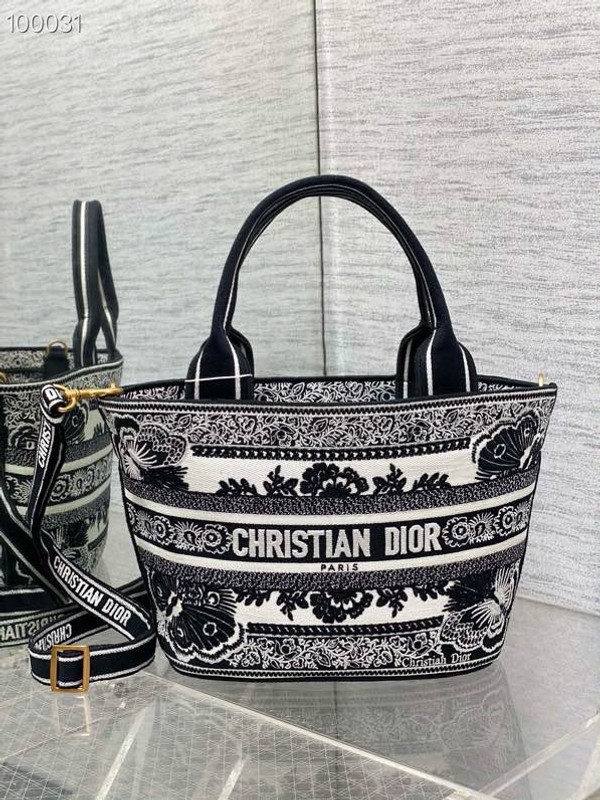 Christian Dior Hat Basket Bag 28cm Butterfly Bandana Embroidery, White and Black