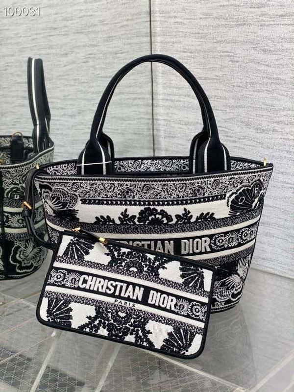 Christian Dior Hat Basket Bag 28cm Butterfly Bandana Embroidery, White and Black